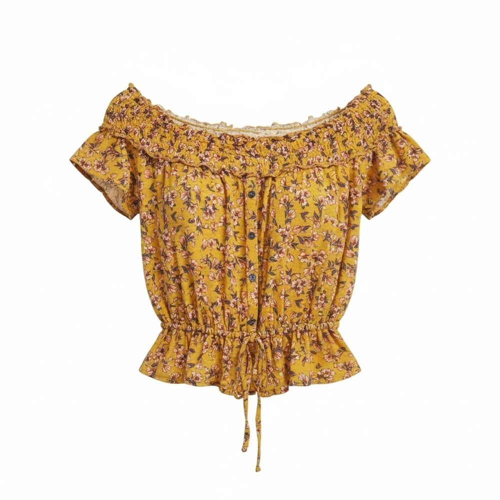 Aeropostale Yellow Floral Off-Shoulder Blouse